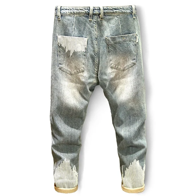 

Stripes Print Jeans Men's Fashion Loose Straight Pants Korean Style Denim