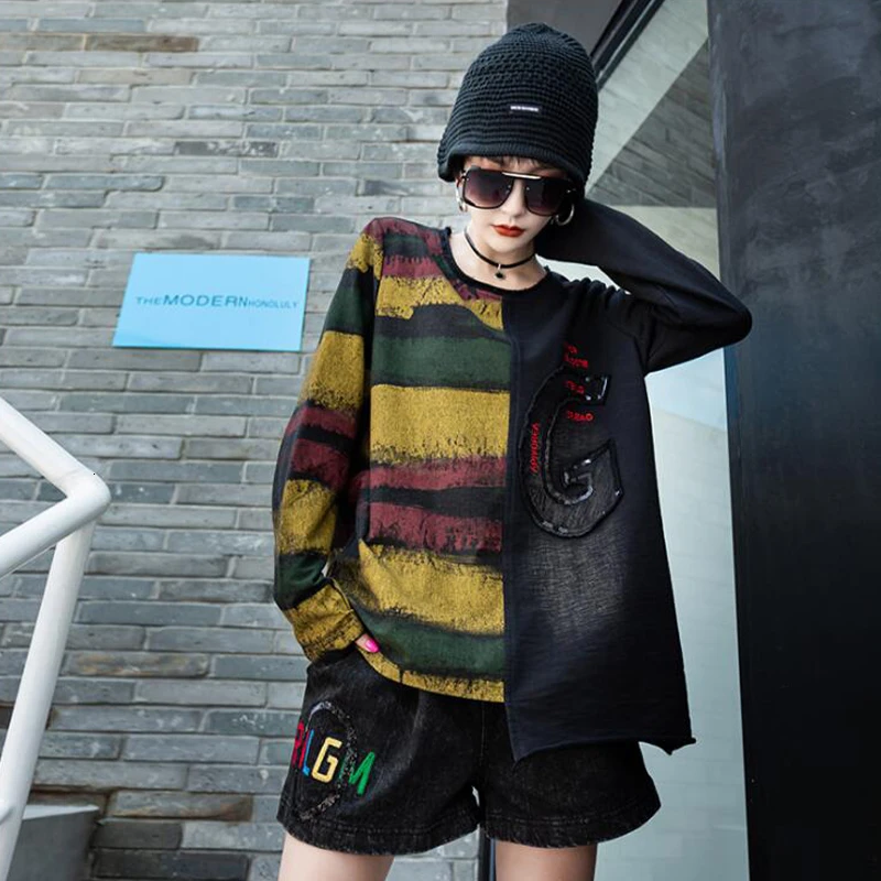 Najtaniej Max LuLu Fashion topy w koreańskim stylu koszulki damskie jesień odzież w stylu punkowym i ulicznym kobiet Patchwork Denim t shirty w stylu Vintage kobiece ubrania w paski