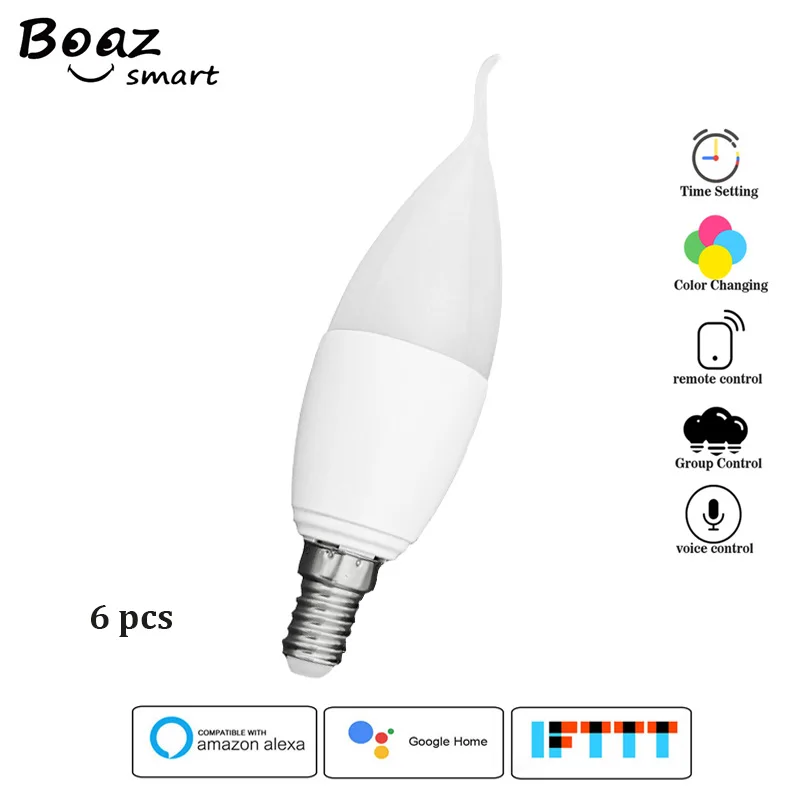

Boaz Smart Wifi Candle light LED Bulb 5W Colorful Changable E14 Bulbs Dimmable Alexa Echo Google Home IFTTT Tuya Smart