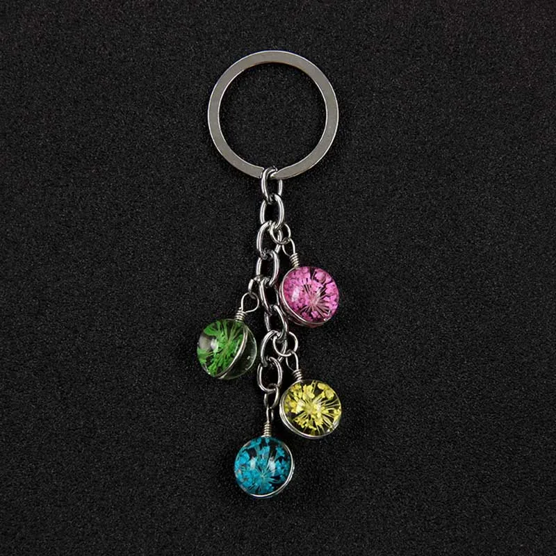 

New Explosive Dry Flower Lace Flower Keychain Time Gem Bags Key Pendant