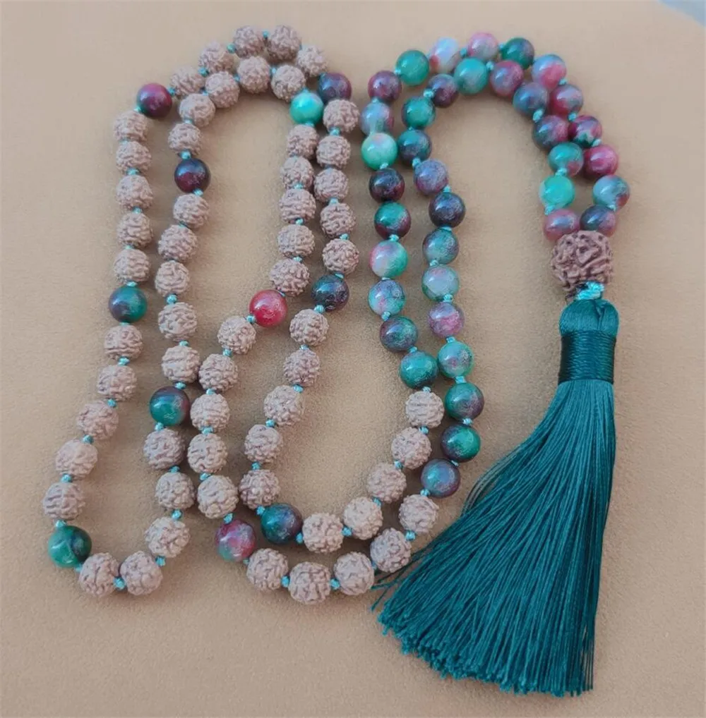 

8mm Rudraksha 108 Beads Tassel Knotted Necklace Elegant Healing Fancy Bless Classic Yoga Wristband Meditation Buddhism