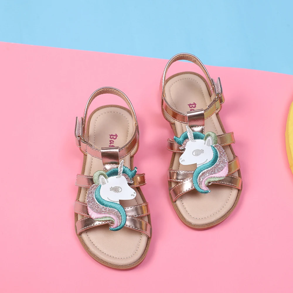 Little Girls Kids Sandals Unicorn Summer Toddler Girls Birthday Party Sandals Baby Girls Princess Shoes Performance Rose Gold 3t