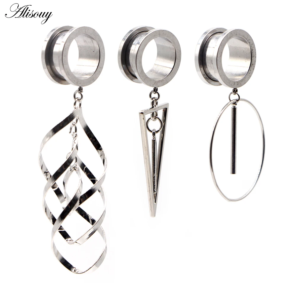 Alisouy 2pcs 6-25MM Stainless Steel Ear Plugs and Tunnels Dangle Ear Piercing Expansion Ear Stretched Flesh Tunnels Body Jewelry 6