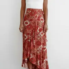 Новинка, милые женские юбки, Boho, шифон, цветочный рисунок, Losse, юбка с разрезом, летняя, повседневная, праздничная, Пляжная, с запахом, длинные, макси юбки