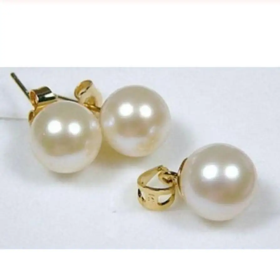 

new hot elegant PERFECT CIRCLE 9-10 MM AAA WHITE AKOYA PEARLS EARRINGPENDANT 14K GOLD