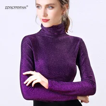 ZP1863 nueva camiseta de manga larga de seda brillante de talla grande con cuello de tortuga para mujer(China)