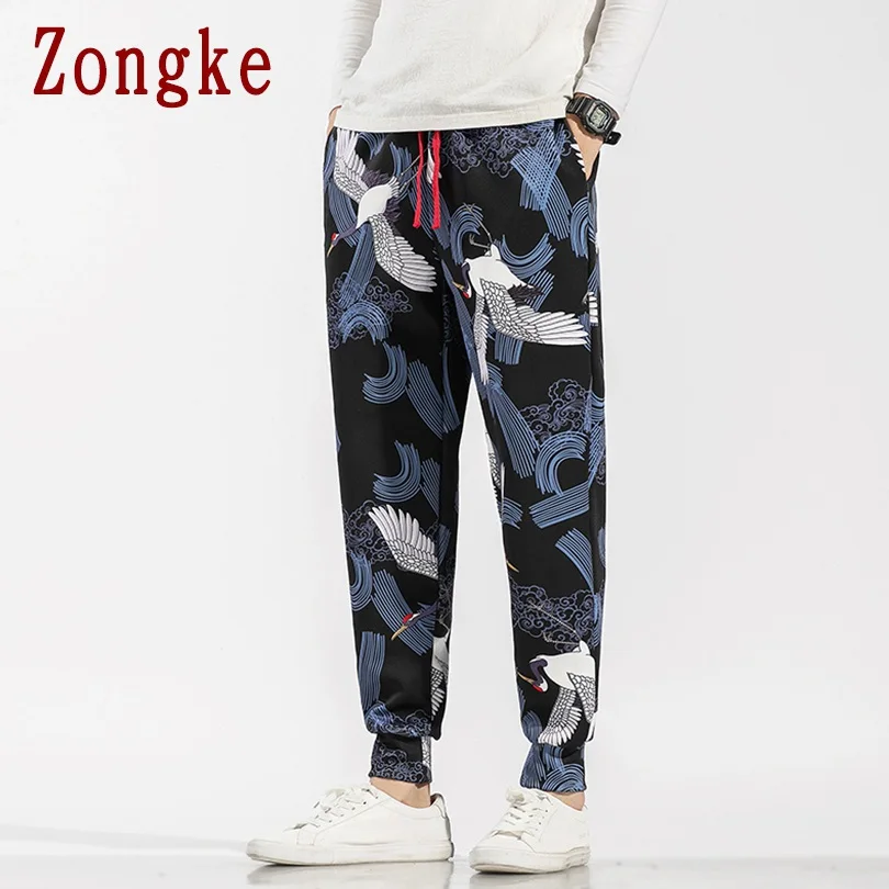 Zongke Crane Print Pants Men Joggers Trousers Men Pants Streetwear Sweatpants Harem Pants Men Trousers 5XL Hip Hop Autumn