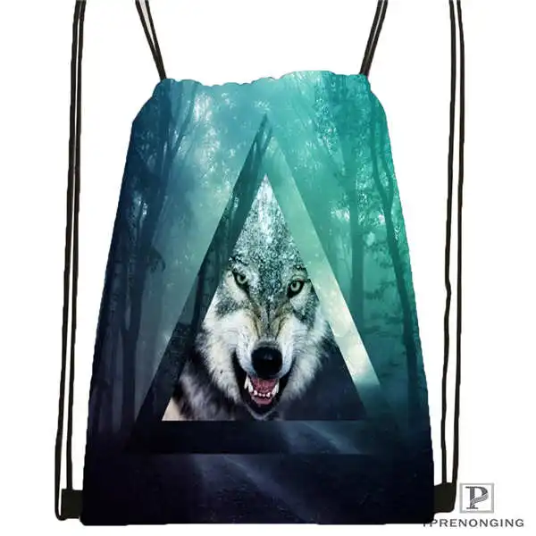 Custom wolf_moon_by_kyghost@ 03-походная сумка на шнурке милый рюкзак для детей(черная спинка) 31x40 см#180611-03-107