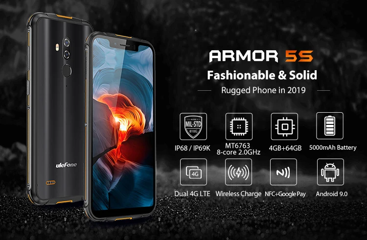 Ulefone Armor 5S водонепроницаемый IP68 прочный мобильный телефон MT6763 Otca Core Android 9,0 4 Гб 64 Гб Беспроводная зарядка NFC 4G LTE смартфон