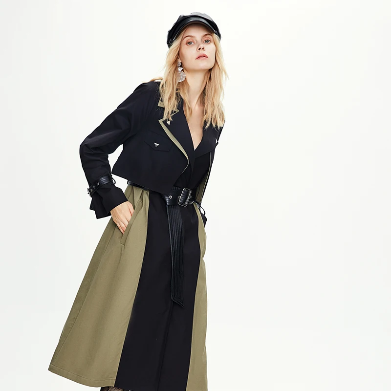 

2020 Autumn And Winter New Women'S Autumn Coat Fashionable Color Contrast Windbreaker Extended Coat Pure Cotton 82006#