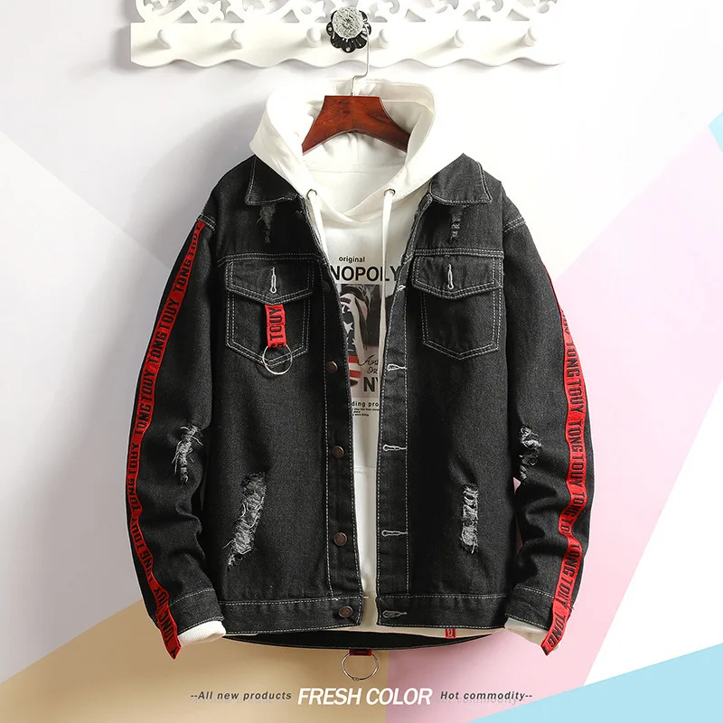

Perth People 2019 Autumn New Style Men with Holes Jeans Coat Korean-style Trend Students Slim Fit Jacket Men's