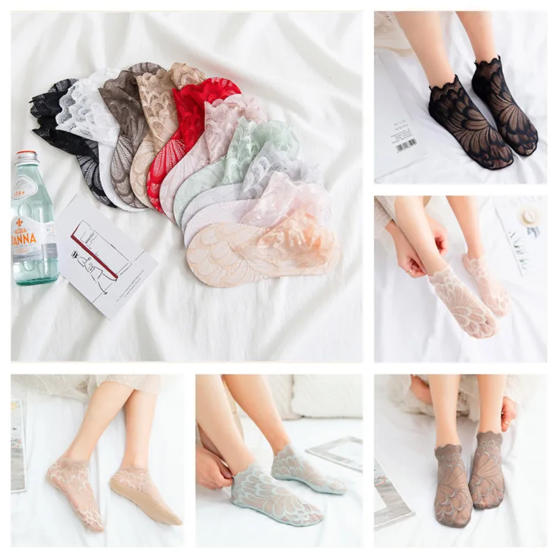 

5 Pairs women's socks in spring and summer Japanese lace invisible hollow socks lace peacock socks socks women Korea ship socks