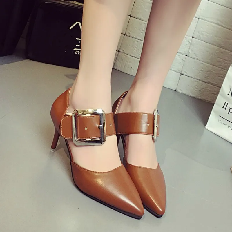 

2020 Spring Autumn Women Pumps Fashion Pointed Toe Wedding Party stiletto Sexy Wide belt buckle High Heels casual Shoes J14-13