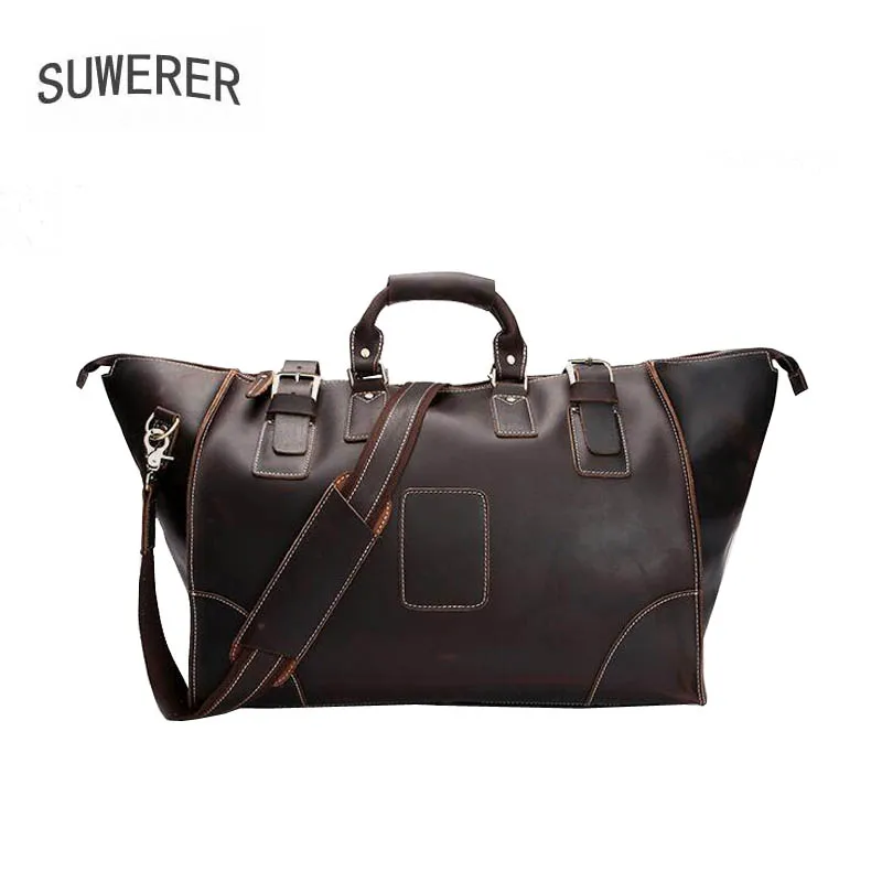 SUWERER New Genuine Leather bag Men's bag large capacity travel bag leather shoulder bag portable travel bag men large bag 2