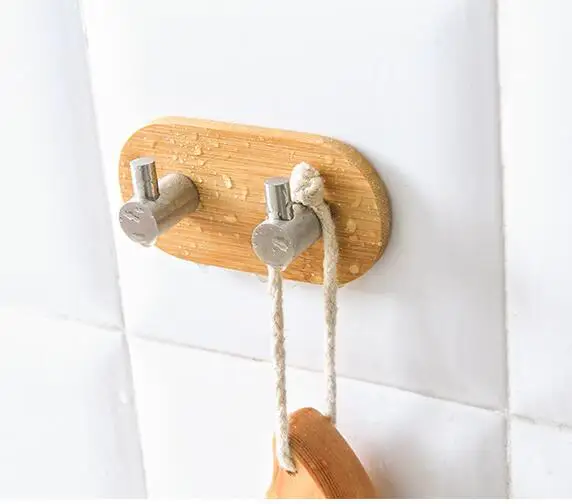 2 hooks Скандинавские бамбуковые настенные крючки из нержавеющей стали Стойка для ключей склад-хралилище подставленное к стене стойки организации для спальни домашний декор для стен Сделай Сам держатель - Цвет: 2 hooks