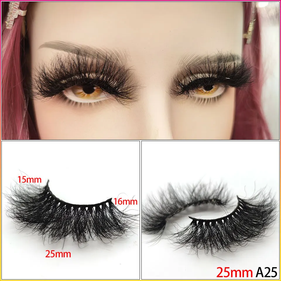 25MM Lashes Dramatic Long Wispies Fluffy Handmade Eyelash 3D 100% Mink Hair False Eyelashes Full Strips Lashes Extension Makeup