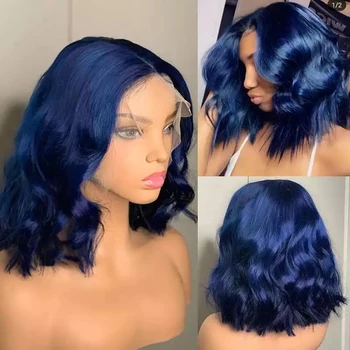 

Glueless 360 Wig Short Bob Wig Blue 13x6 Lace Front Human Hair Wigs with Baby Hair Peruvian Full Lace Wigs for Women U Part Wigs