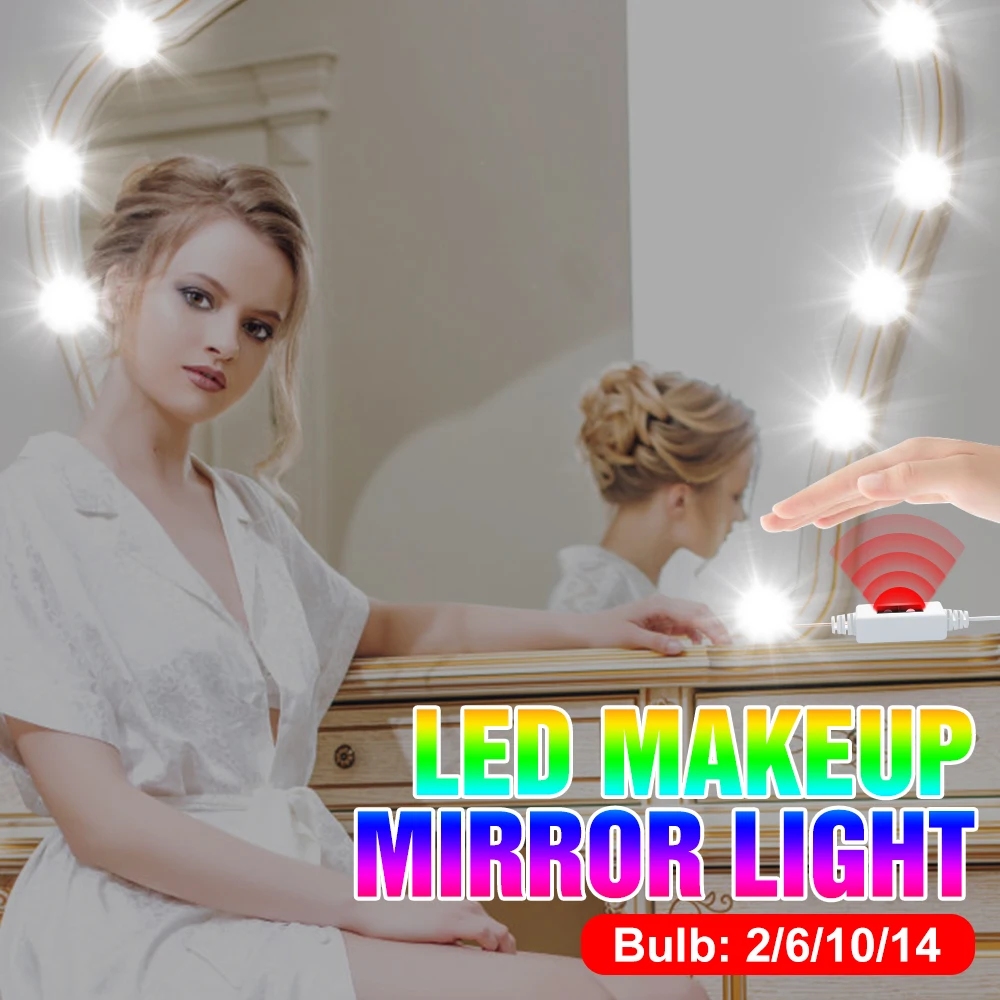 

USB 12V LED Bathroom Vanity Mirror Light Hand Sweep Sensor Makeup Lights Hollywood Style LED Dresser Lamp 2 6 10 14 Bulbs Kits