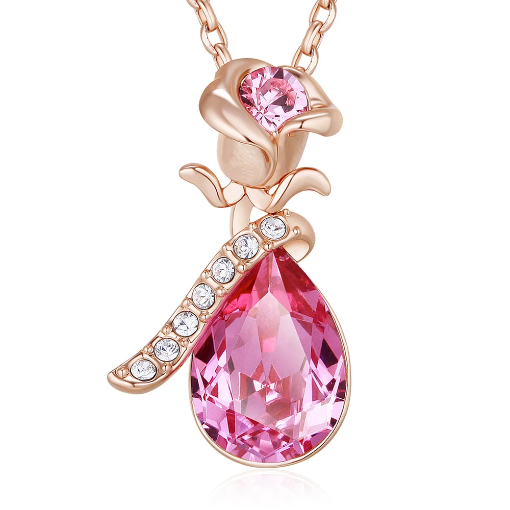 

Fashion Women Jewelry Rose Flower Crystal Pendant Necklace