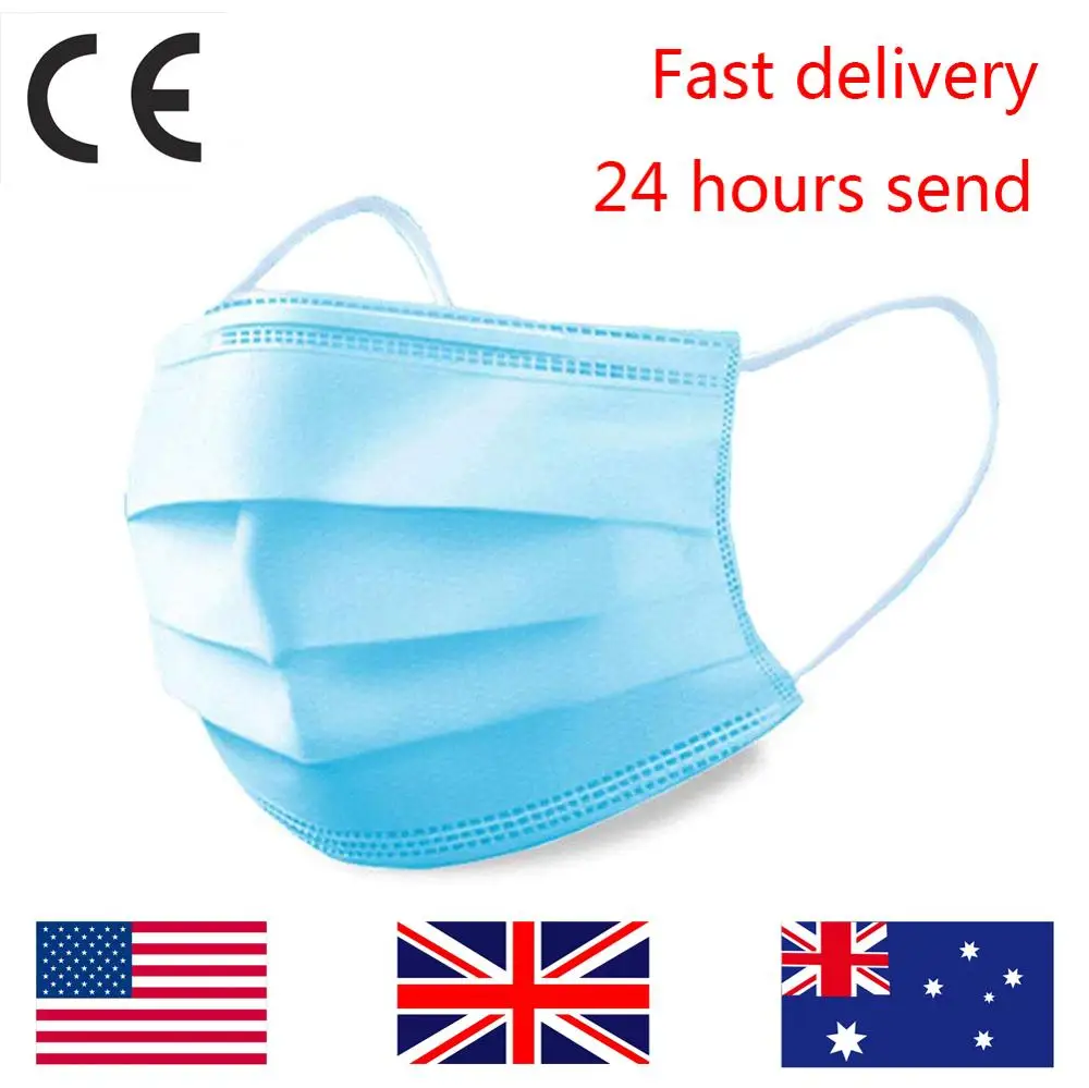 

CE 50pcs Disposable Face Mask Dental Surgical Safety Masks 3Ply Protection