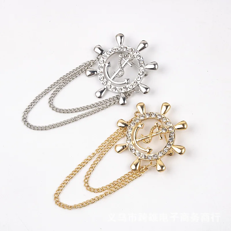 

Japanese And Korean Style Cool Retro Suit Badge Magazine Style Navy Style Chain Rudder Boat Anchor Men Brooch