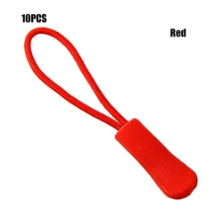 Zipper Clip Buckle Puller End Rope Tag Fixer Set - 10-Pack for Bags and Outdoor Gear (Red)