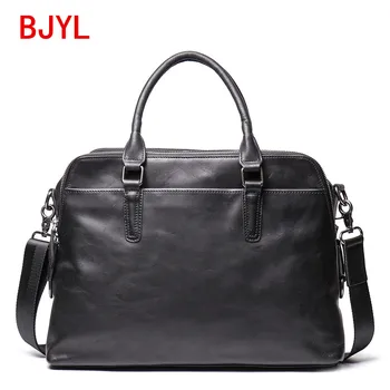 

New soft black leather handbag men Portable Briefcase women Shoulder Messenger Bag Large Capacity Computer Bag A4 File Bag 14"