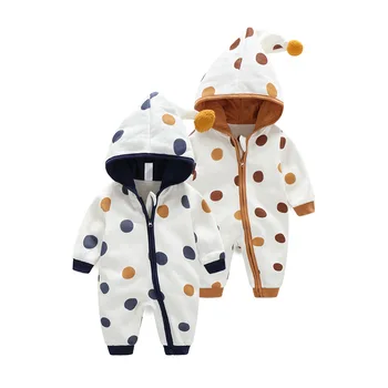 

Dot Magic Hat Double-layer Sweater Romper Baby One-piece Long-sleeved Clothes Cotton Zipper Climbing Clothes Thick Breathable