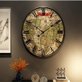 

American Modern Earth Wall Clock Living Room Wrought Iron Creative Sculpture Decorative Home Bedroom Quartz Silent Clock M4455