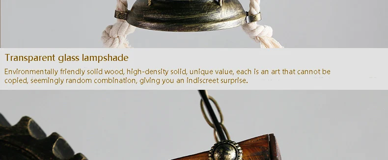 Rustic Pendant Lamp Round Wood Design Gear Retro Hemp Rope Hanging light24