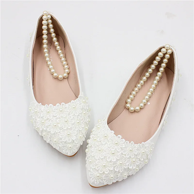 Sorbern Wedding Shoes Flatlace Beaded Ankle Strap Bridesmaid Shoes Casual