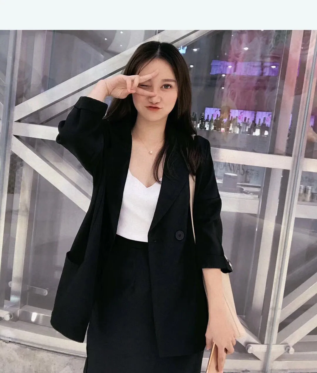 

Photo Shoot 2019la3bi Korean-style Spring New Style Fold-down Collar Small Suit Women's Elegant Trend Coat Tops Thela3