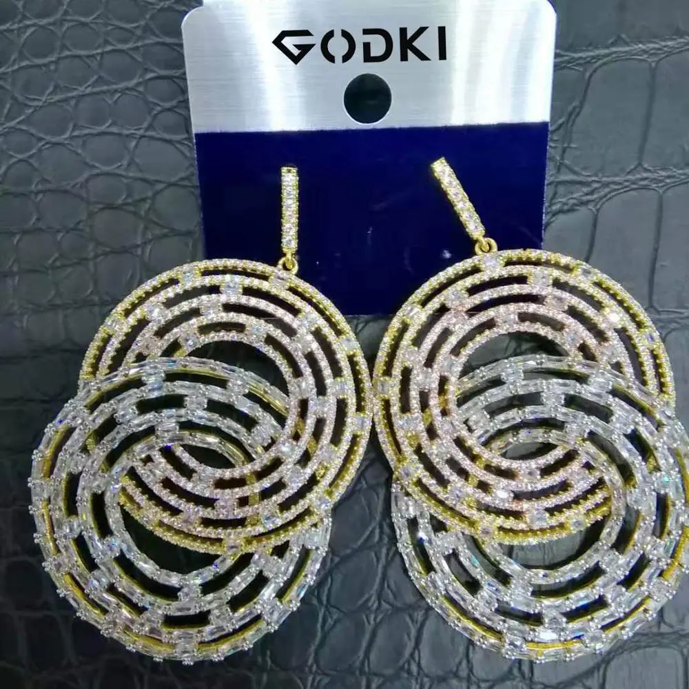 

GODKI 2019 Wedding DUBAI Bridal Dangle Drop Earrings Luxury Cubic Zircon Round Statement Big Hoop Earrings For Women