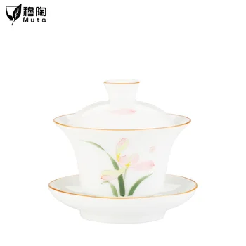 

Gaiwan Ceramic Tea Bowl Lid Saucer Set Lotus Teapot Master Cup Exquisite Tea Tureen Kung Fu Tea Teaware Drinkware As Gift