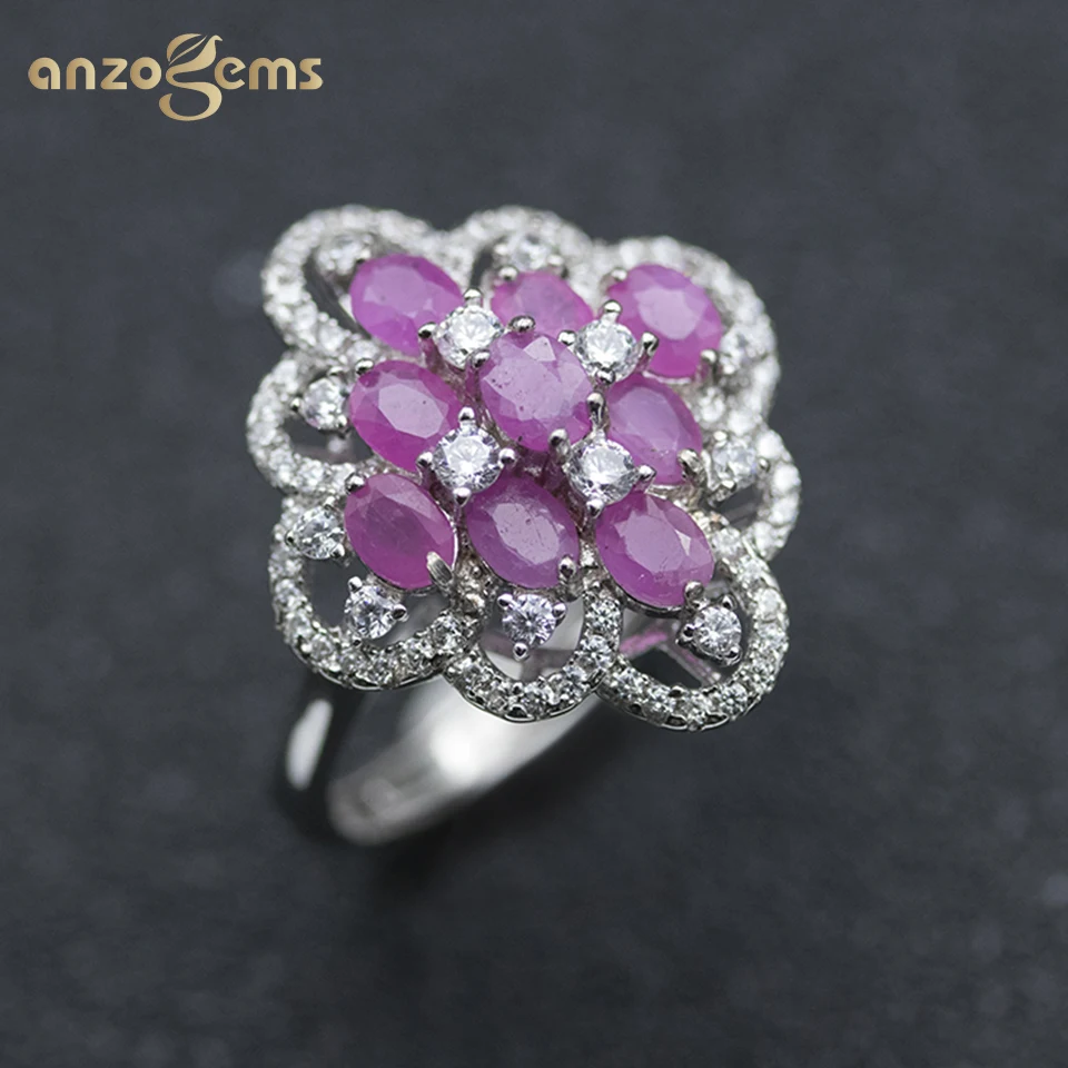 Anzogems African natural Ruby ring 925 sterling silver 2.0ct gemstone fine jewelry for women's gorgeous ring 2020 new style gift Anzogems African natural Ruby ring 925 sterling silver 2.0ct gemstone fine jewelry for women's gorgeous ring 2020 new style gift