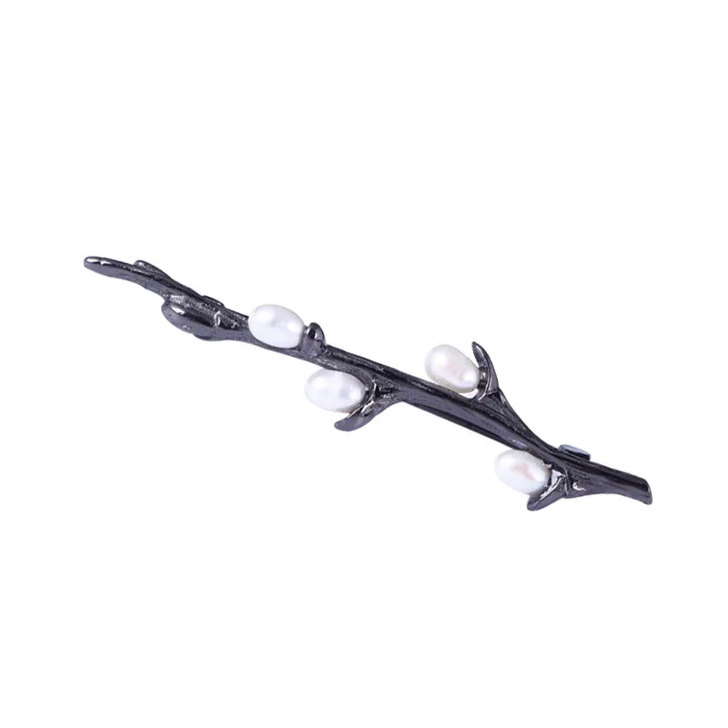 Electroplated black 925 пробы, серебряная жемчужная ветка дерева, брошь, хорошее ювелирное изделие для женщин, ручная работа, корейский тренд, натуральная брошь, вечерние, подарок - Цвет камня: Electroplated black