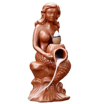 

1pc Incense Burner Retro Ceramic Mermaid Backflow Censer Desktop Adornment Incense Holder for Teahouse Yoga Room Home