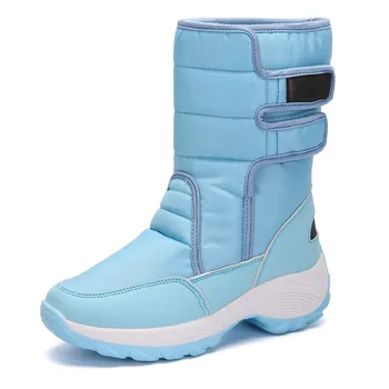 

2019 winter new large size snow boots for female waterproof fur high bottom plus velvet warm cotton shoes woman blue pink