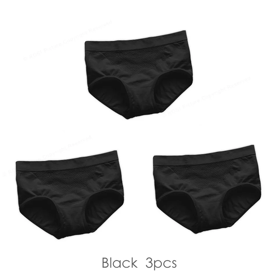 Black 3pcs 3 шт., ROSI, женские бесшовные трусы, трусики, пуш-ап, на бедрах, хлопок, промежность, женское нижнее белье, высокая талия, в форме сот, дамское нижнее белье - Цвет: Black 3pcs