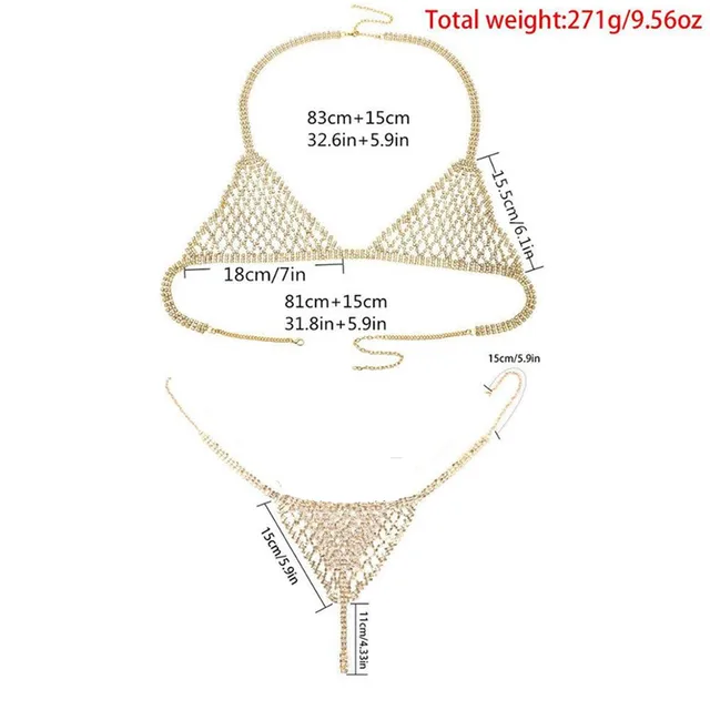 Sex goddess Body jewelry Bras thong suit Women s underwear Exclusive Transparent Hollowing out Shining Rhinestone