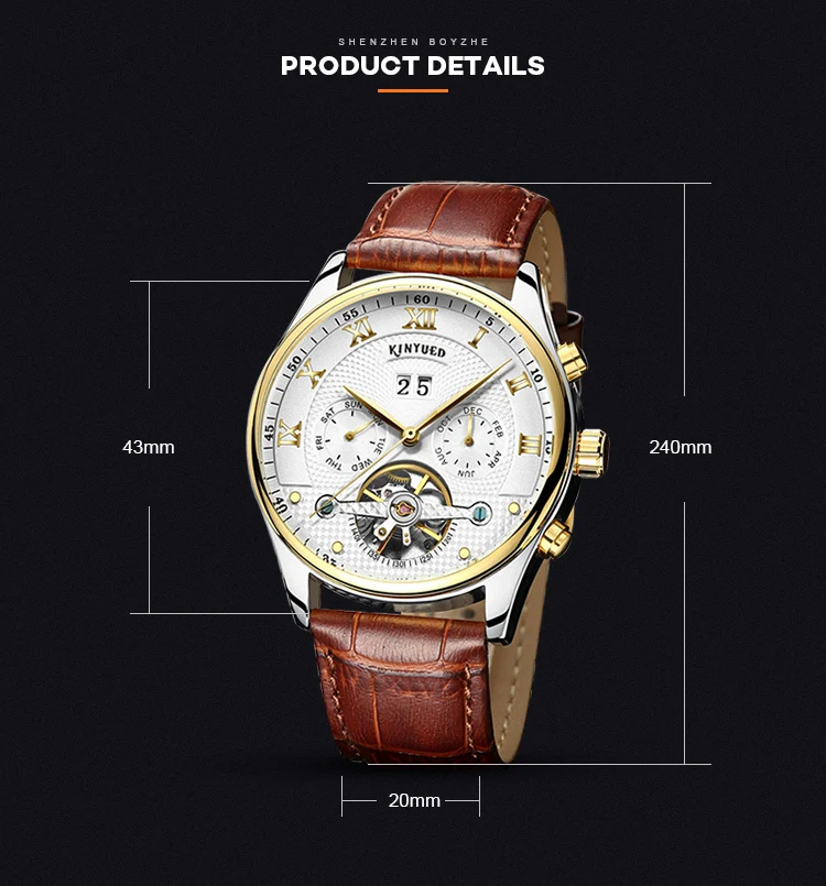 KINYUED часы со скелетом Мужские механические Автоматические часы Tourbillon люксовый бренд Мужские наручные часы коричневый кожаный ремешок Erkek Kol Saati