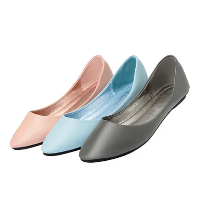 

2019 Spring New Style Soft Bottom Flat Top Shoes Light Pink Soft Pu Simple Commuter Shoes Large Size 42 Yards 43 Yards Women's