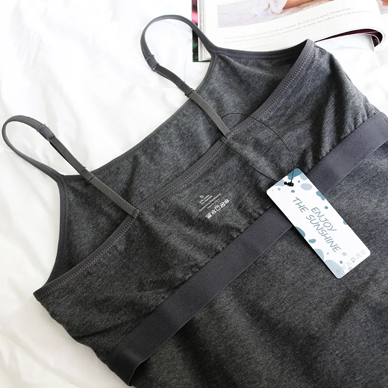Charmleaks Women Basic Camis Cotton Soft Camisole Tank Tops Bulit In Self Adjustable Straps Sleepwear Jogging Wear Pack of 2