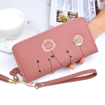

Casual Tassel Long female Wallets PU Leather Rfid Holder female Wallets Bag Vintage Zipper Lady Wallets