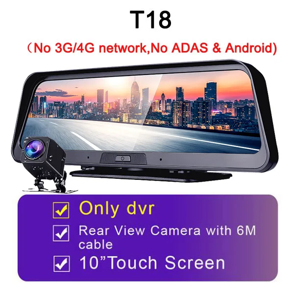 QUIDUX 10 дюймов 4G Автомобильный видеорегистратор Камера gps FHD 1080P Android Dash Cam навигация ADAS Автомобильный видеорегистратор двойной объектив с камерой заднего вида - Название цвета: T18