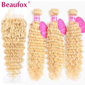 

Beaufox 613 Bundles With Closure Blonde Deep Wave Bundles With Closure Brazilian Hair Weave 3 Bundles And Closure Remy