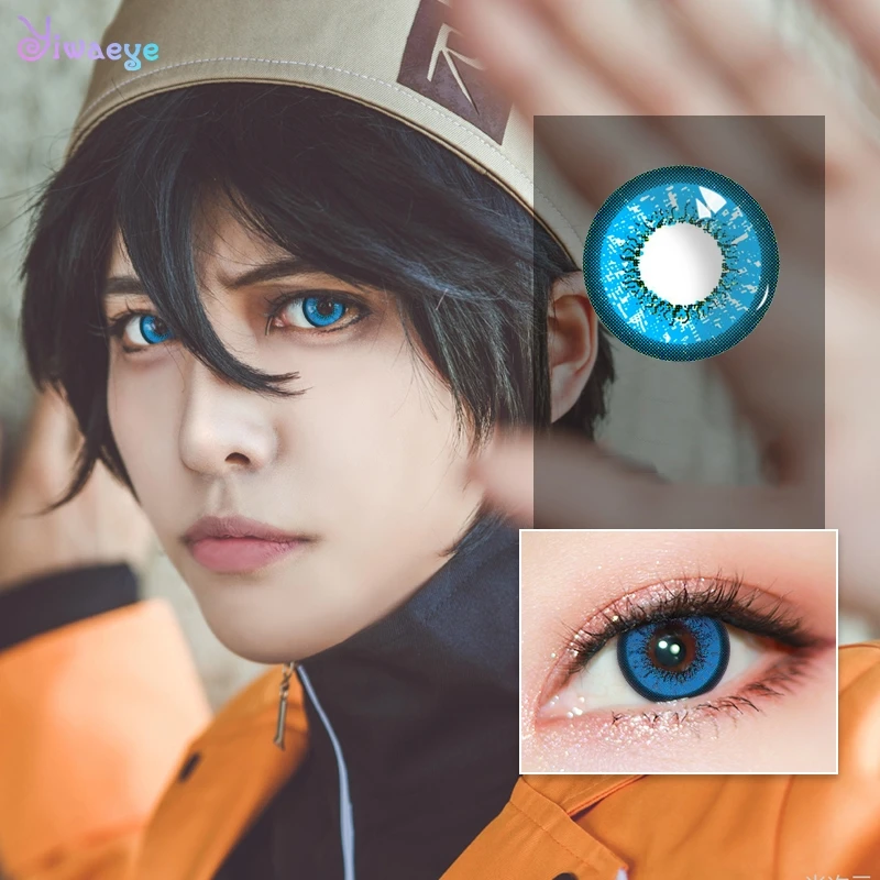 Aiyanye-Lentes De Contacto De color azul para ojos, lentillas De Contacto para Halloween, cosmética, maquillaje para pupila, 2 uds./1 par