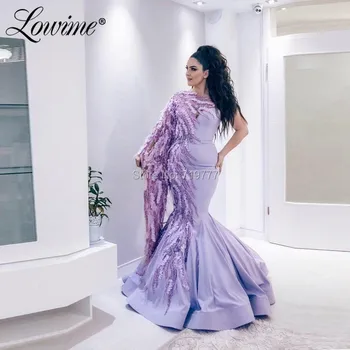 

Lavender Evening Dress Special Design Mermaid One Shoulder Evening Gowns Saudi Arabic Formal Dress One Shoulder Long Prom Dress