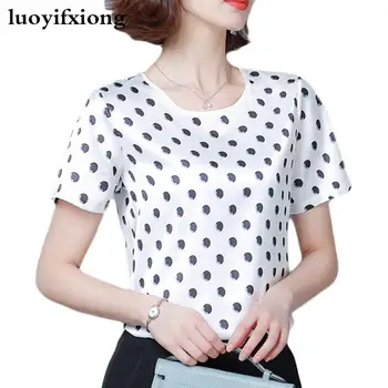 

Summer Short Sleeve Chiffon Blouse Women Shirts Korean Polka Dot Print Loose Women Blouses Plus Size Vogue Casual Camisas Mujer