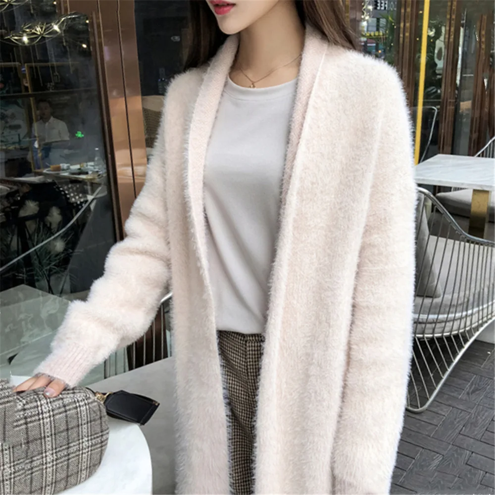 

Loose Mink Wool Overcoat Long Knitted Ladies Fall Cardigans Women Autumn 2019 Winte Elegant Knit Sweater Women Tops Jumpers
